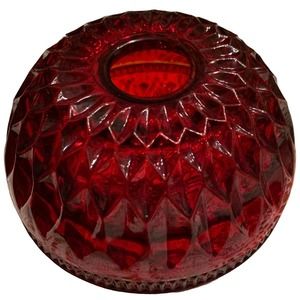 Vintage Indiana Glass Red Mt Vernon Diamond Point Round Fairy Lamp Candle Holder